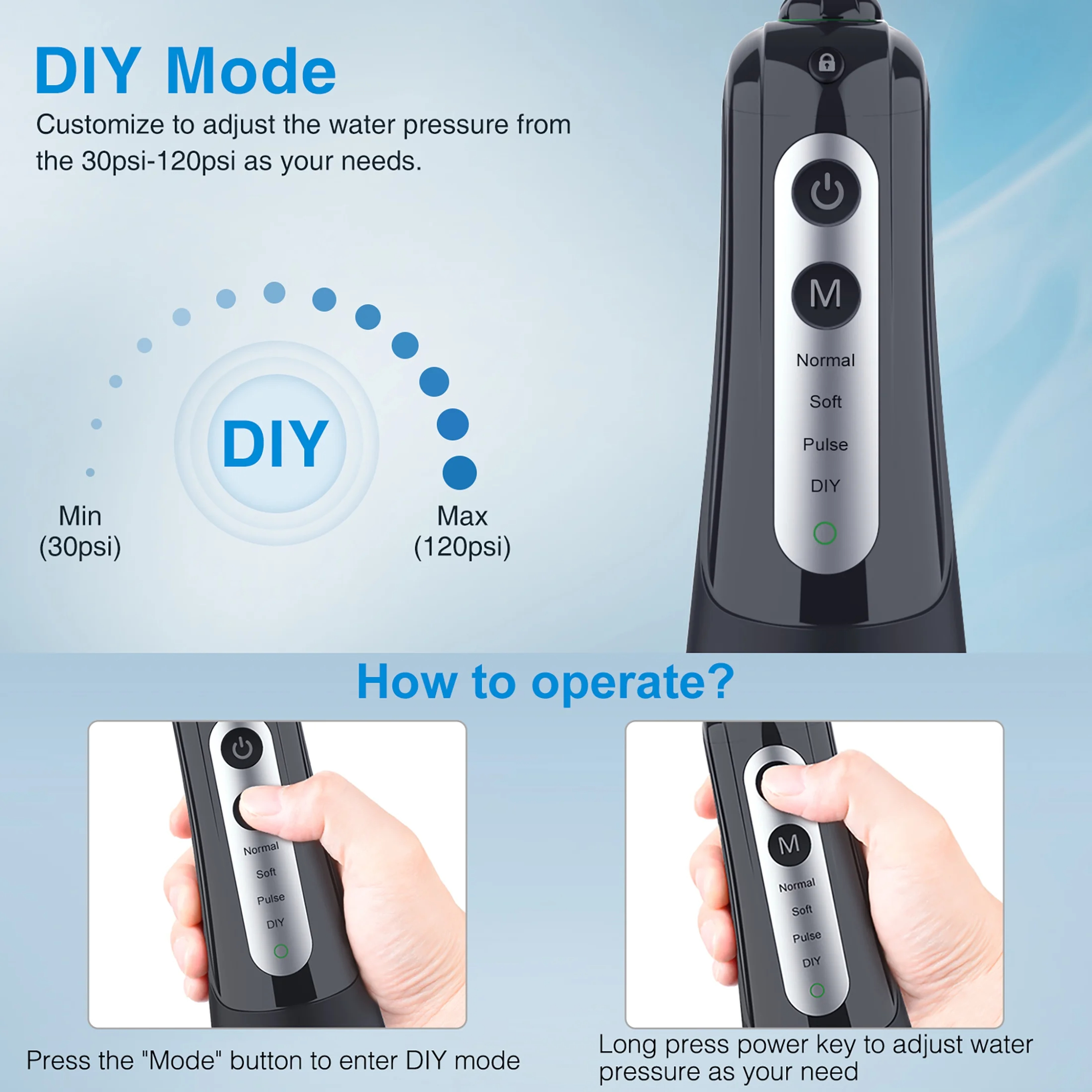 Cordless Water Flosser Dental Teeth Cleaner INSMART Professional 300ML Tank DIY Mode USB